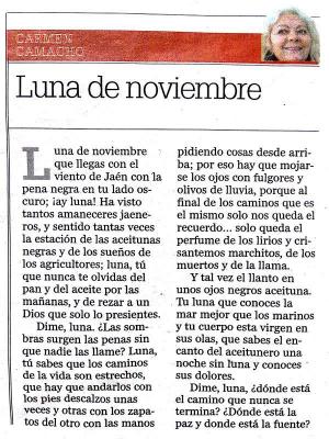 Articulo publicado en Diario Jaén el 13 de noviembre por Carmen Camacho Adarve