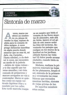 Artículo publicado el 26 de marzo en Diario Jaén por Carmen Camacho